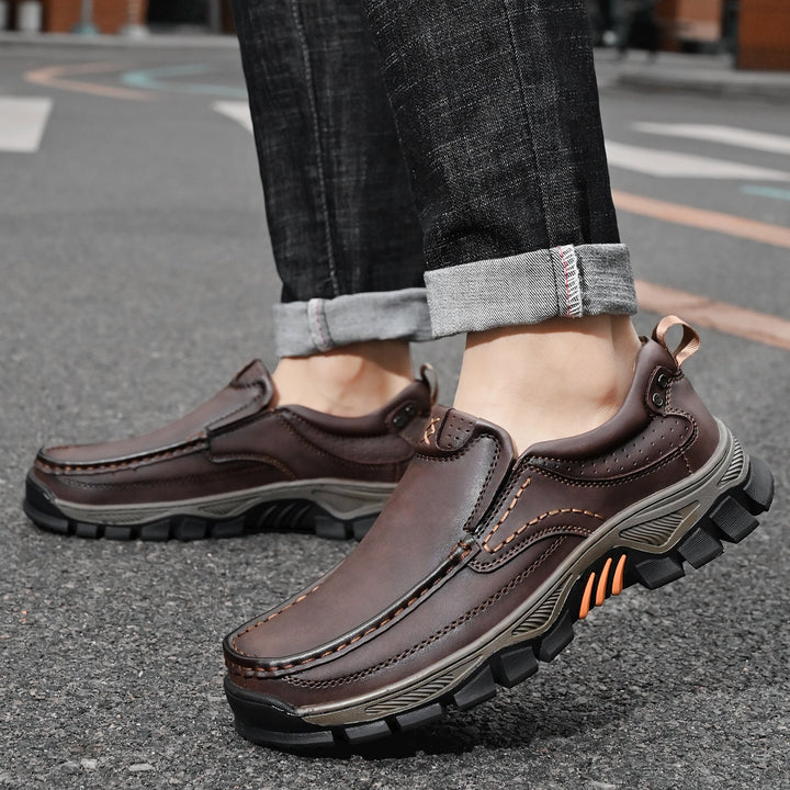 Rear view of men's orthopedic boots, showing sole and comfortable heel support