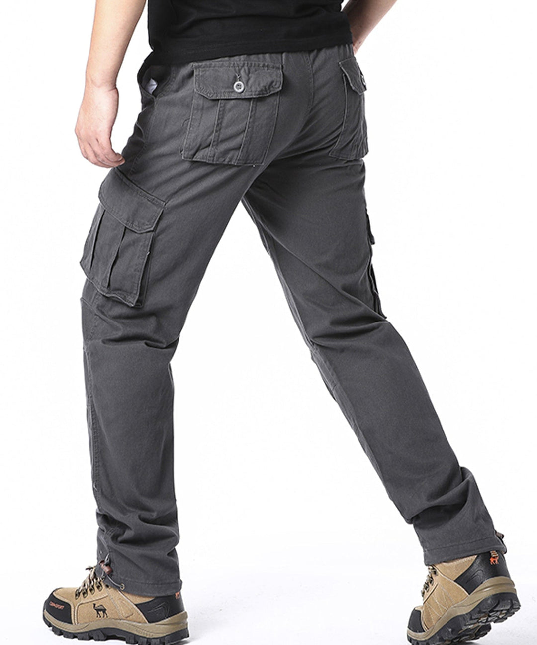 Back view of Men's Casual Pants, spacious pockets for travel essentials