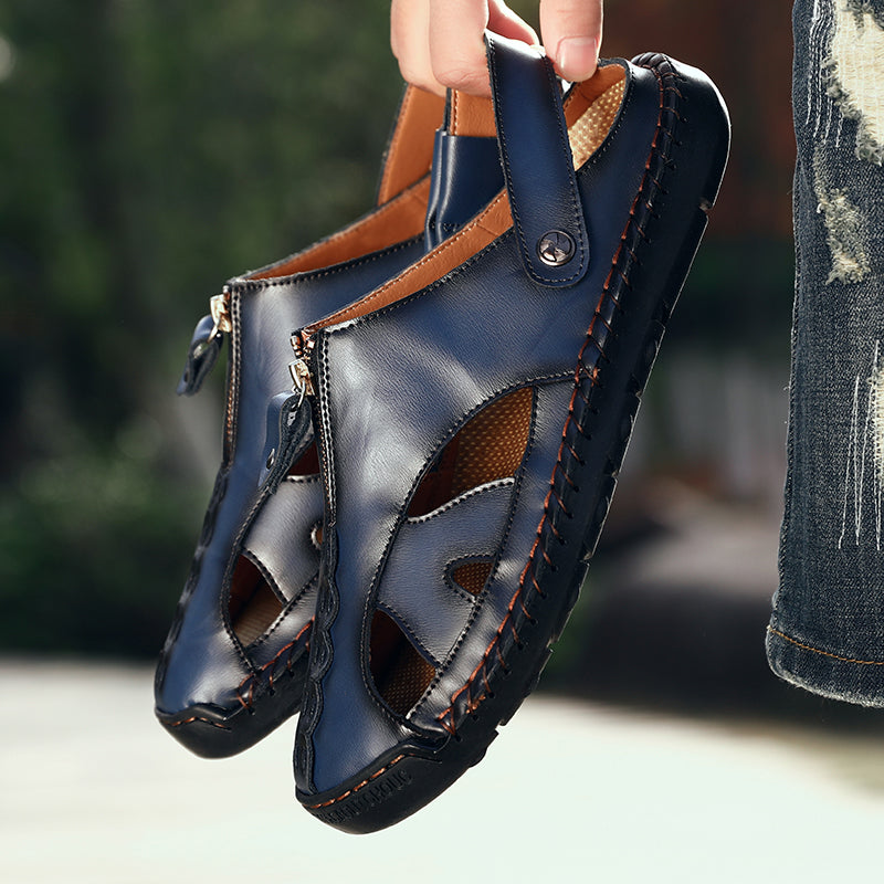 Men's outdoor closed-toe leather sandals, available in various sizes