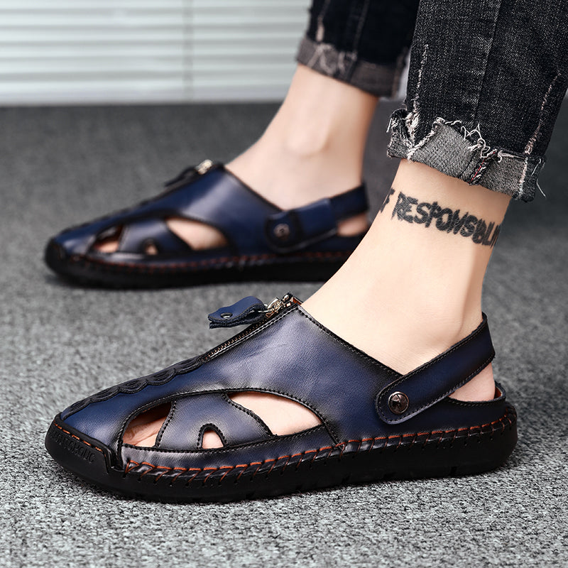 Men's closed-toe leather sandals, designed for long-lasting summer wear