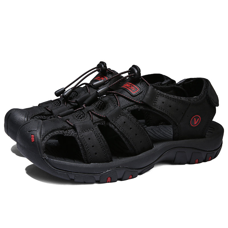 Open-toe men's sport sandals, allowing for air circulation to keep feet cool on hot days