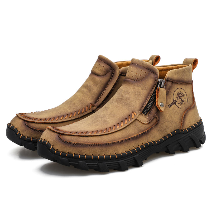 Full-length view of men's outdoor orthopedic boots, combining style and support