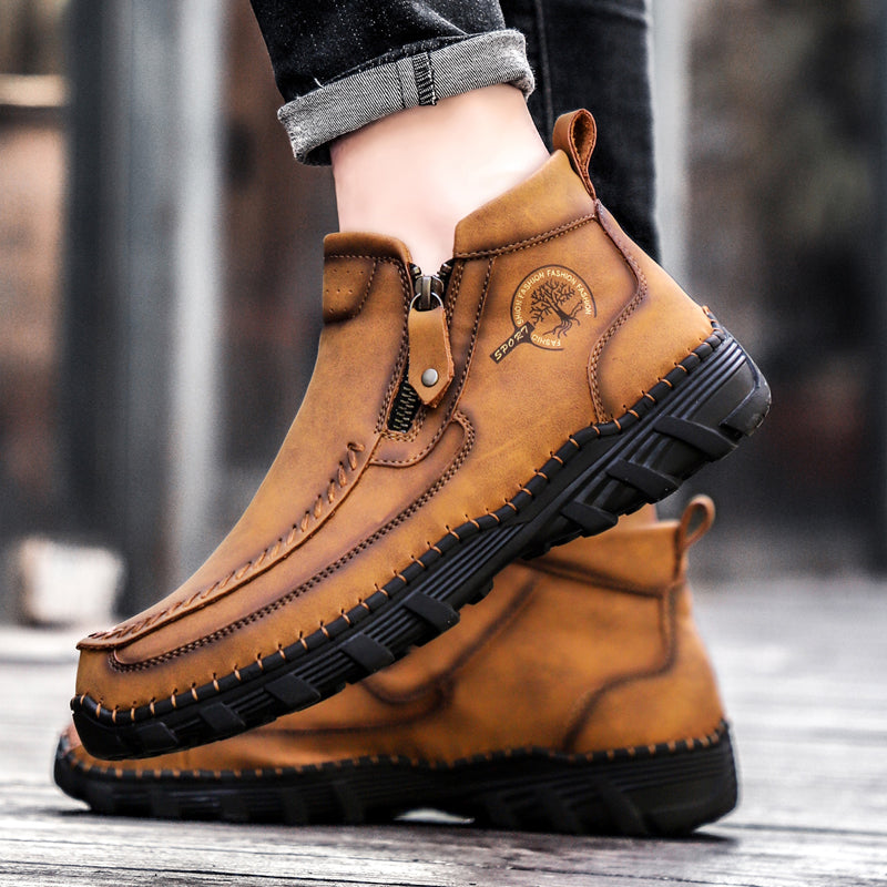 Durable men's leather boots, orthopedic, slip-resistant sole, built for the outdoors
