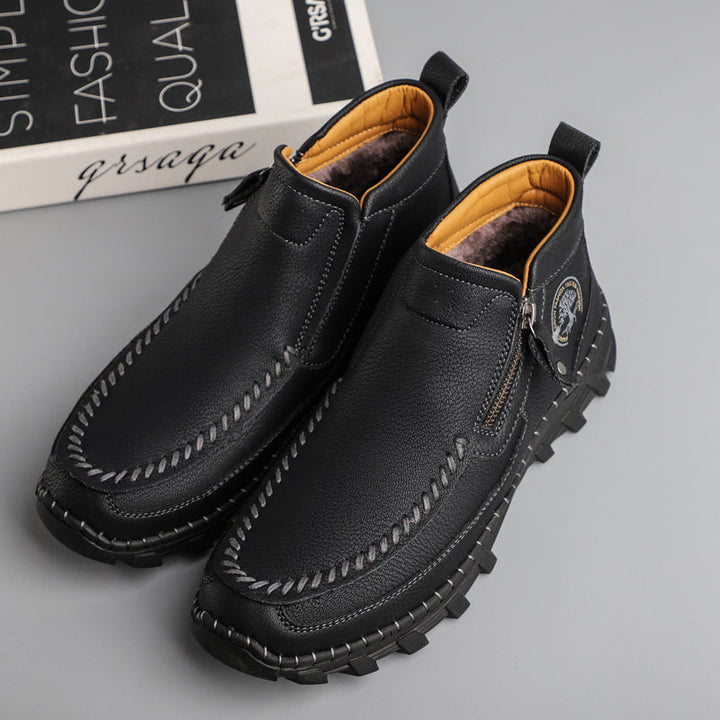 Stylish men's orthopedic tooling boots, featuring a practical side zipper