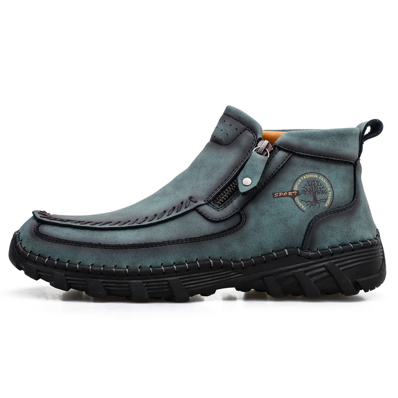 Men's orthopedic work boots, brown, featuring a convenient zipper closure