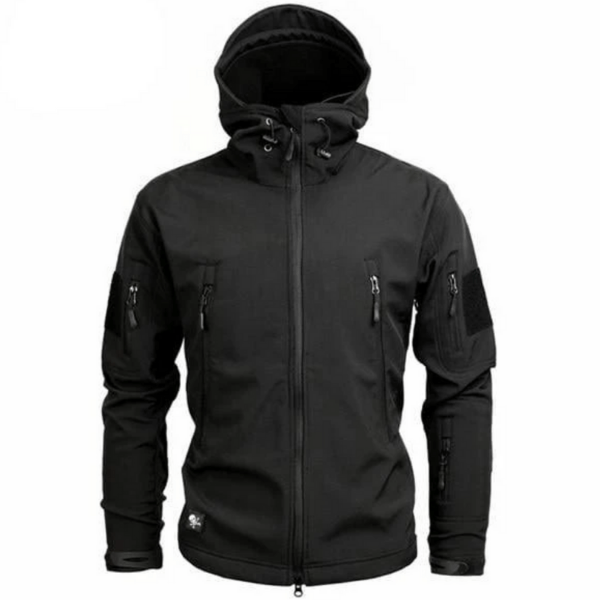Men's Outdoor Weather-Ready Insulated Jacket in forest green, front view, full zip, hooded, for winter adventures