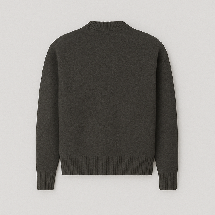 Unique men's oversized sweater with a playful heart graphic. Comfortable crew neck style.