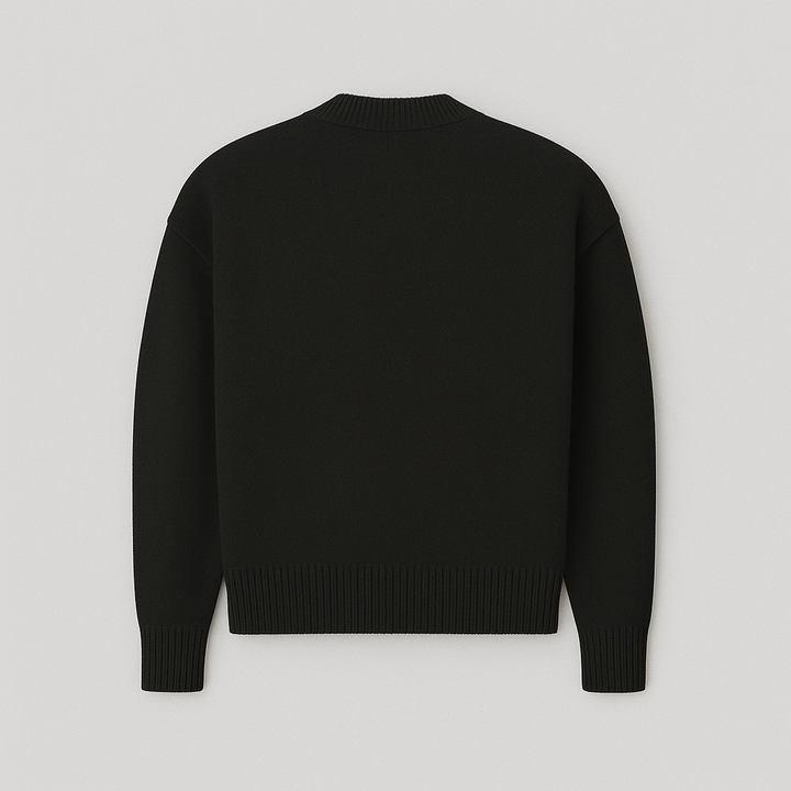 Stylish men's oversized sweater, unique heart pattern, classic crew neck. Great for winter fashion.