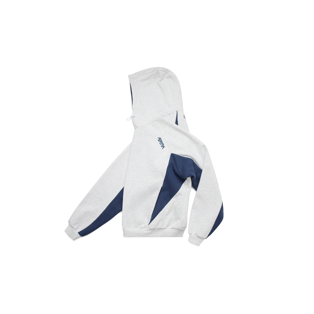 Fashionable men's oversized Velden hoodie with bold contrast panels, a casual modern look.