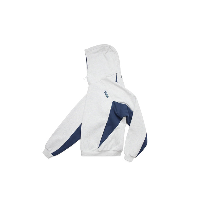 Fashionable men's oversized Velden hoodie with bold contrast panels, a casual modern look.