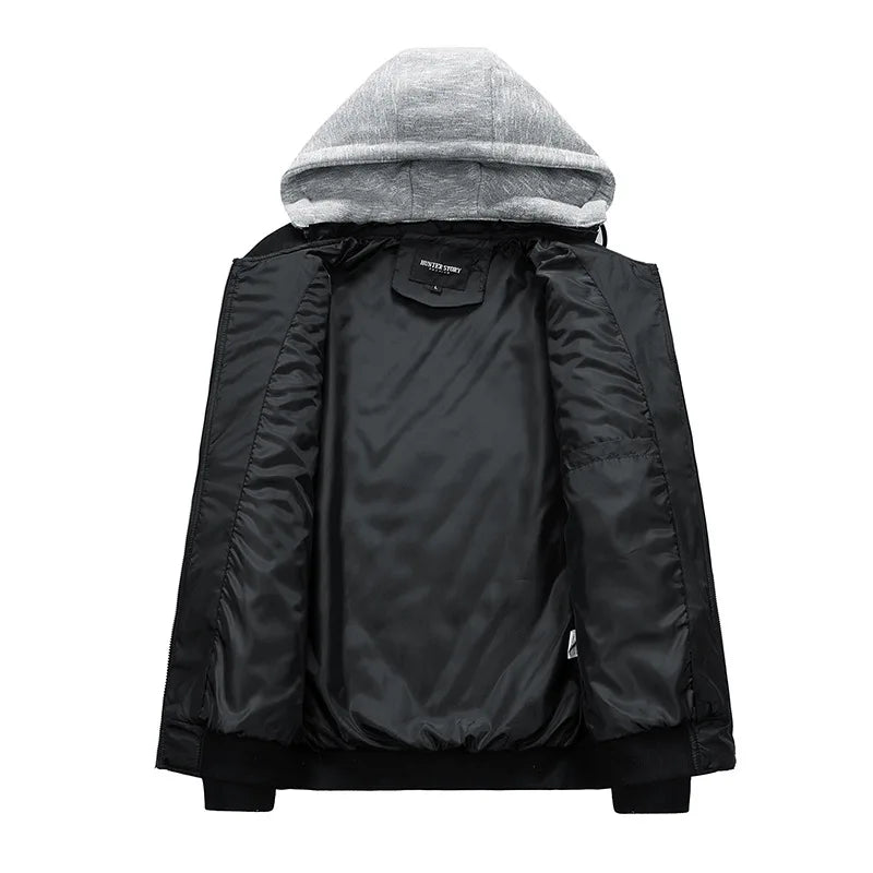 Front view of a versatile men's padded utility jacket, featuring a comfortable fit and practical utility pockets