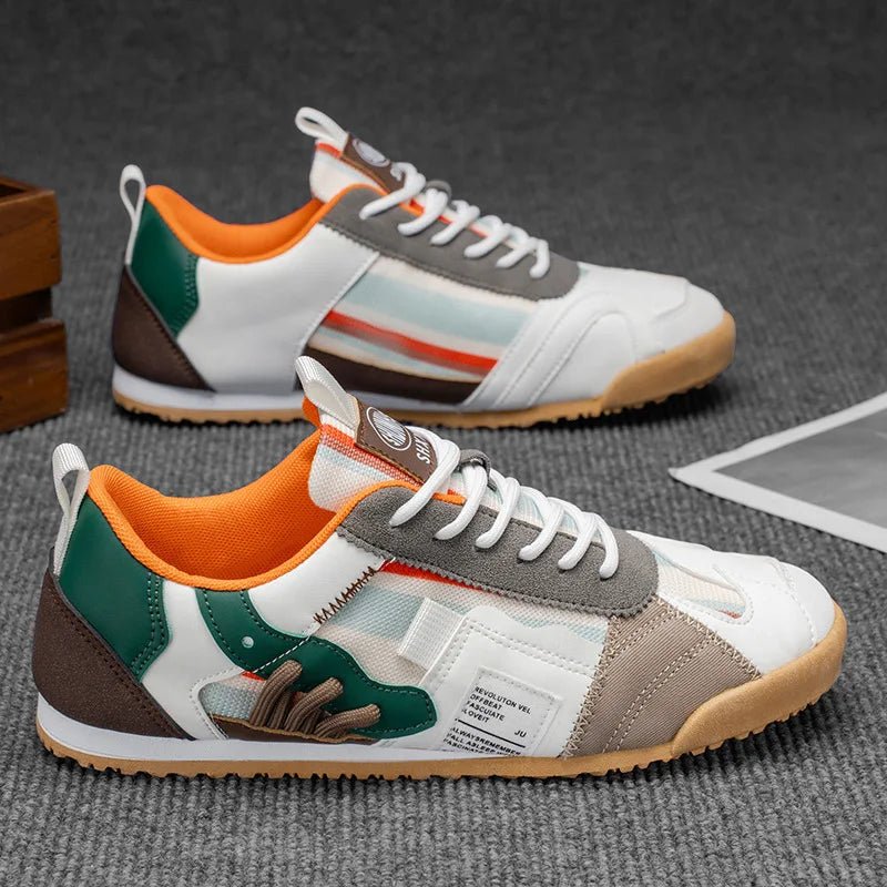 Practical men's trail street sneakers with a unique patchwork upper, perfect for versatile daily wear.