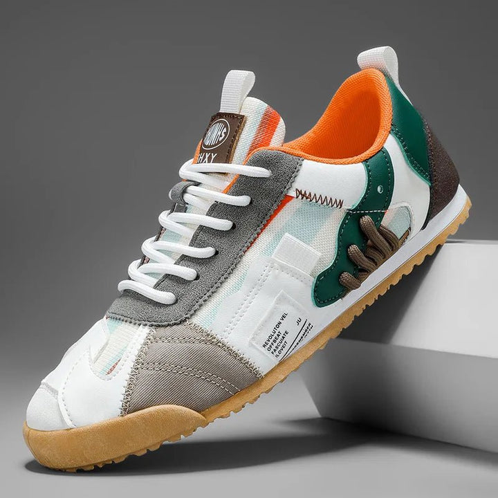 Versatile men's patchwork utility sneakers. Ideal for trail adventures & urban street fashion.