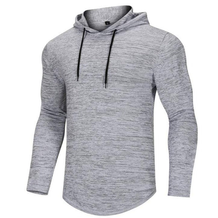 Stylish men's performance hoodie, dark grey, tapered, versatile for gym or casual outings