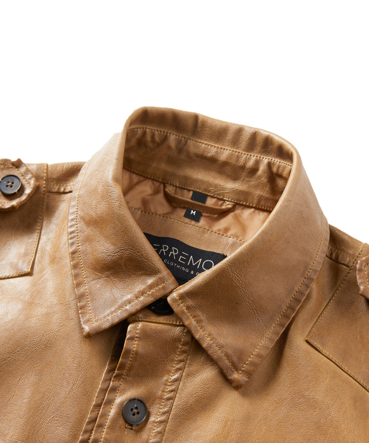 Side profile of Men's Pioneer PU Leather Jacket, a versatile classic style outerwear piece for men