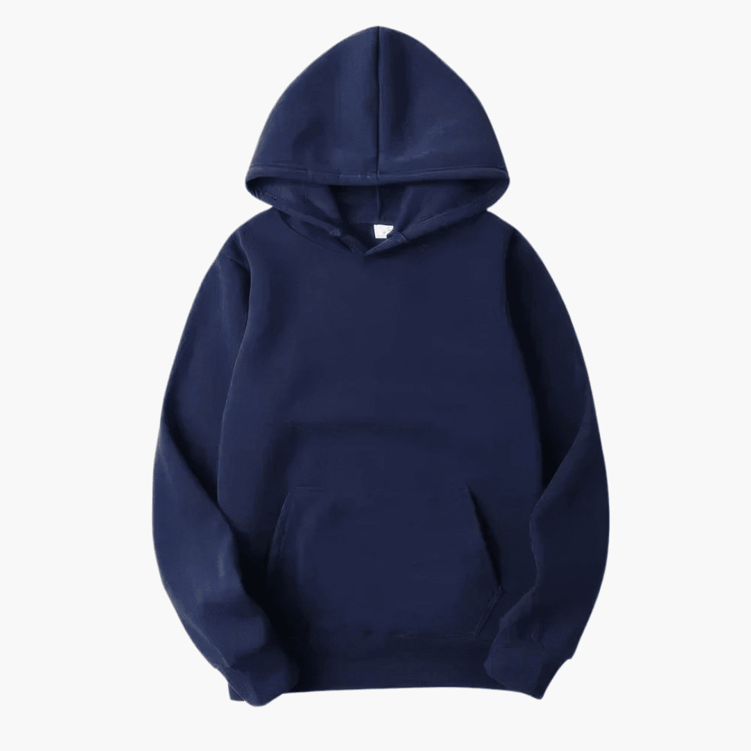 Classic white men's pullover hoodie, versatile solid color for casual or streetwear fashion