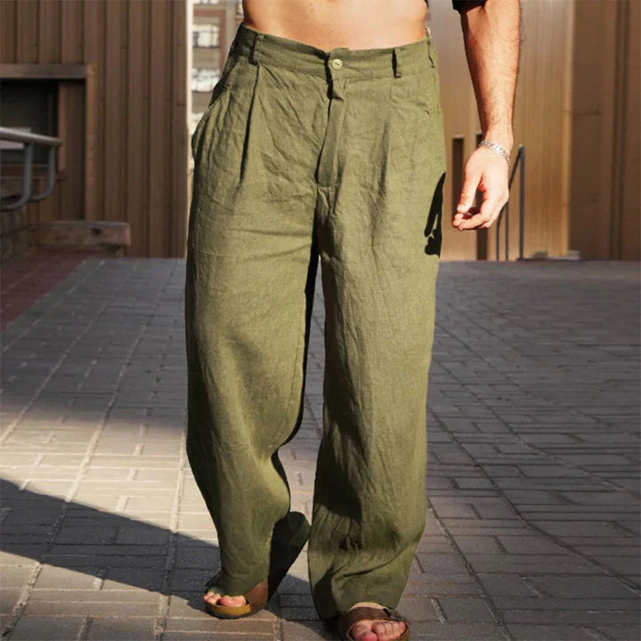 Versatile men's high waisted pleated wide leg chino pants, ideal for modern casual fashion & relaxed style.