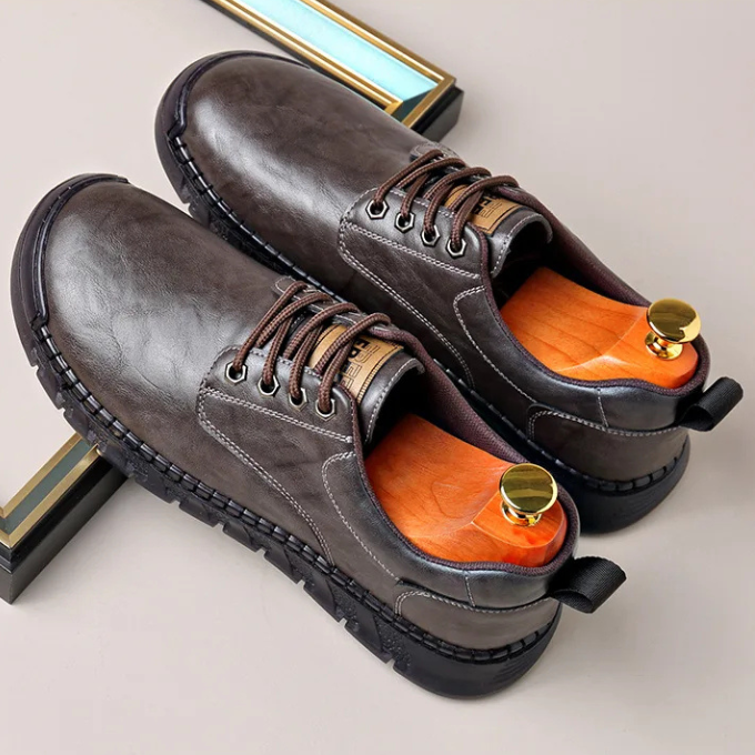 High-quality men's polished leather dress shoes with a durable and flexible hybrid sole.
