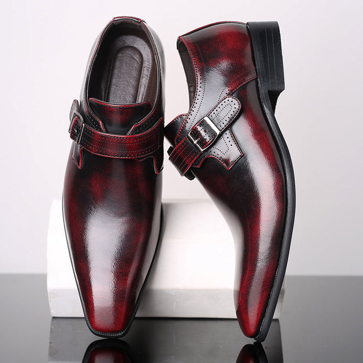 Elegant men's single buckle monk strap dress shoes in polished leather, perfect for business and formal events.