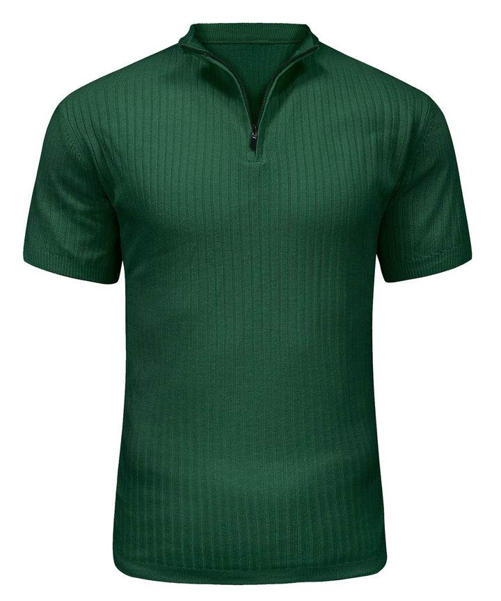 Men's long sleeve polyester zip shirt paired with jeans; casual and versatile.