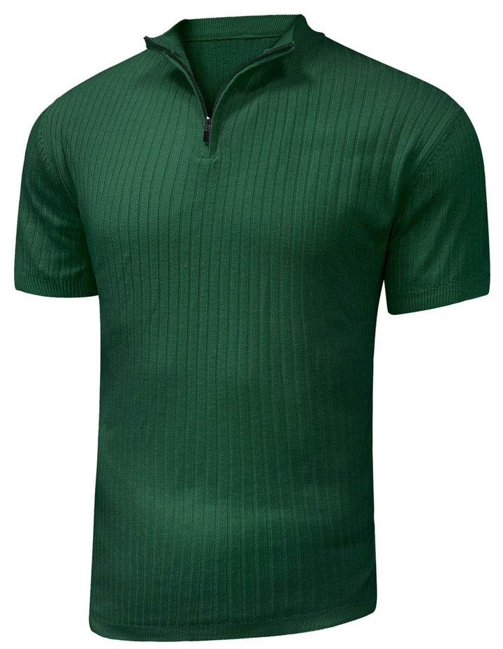 Side profile of a men's modern fit long sleeve zip shirt; versatile men's apparel.