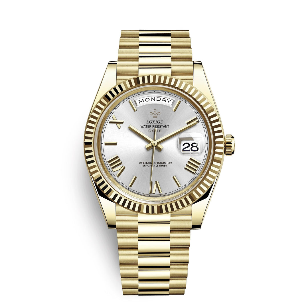 Men's automatic Solan watch, showcasing its premium craftsmanship, day & date functions, and timeless appeal.