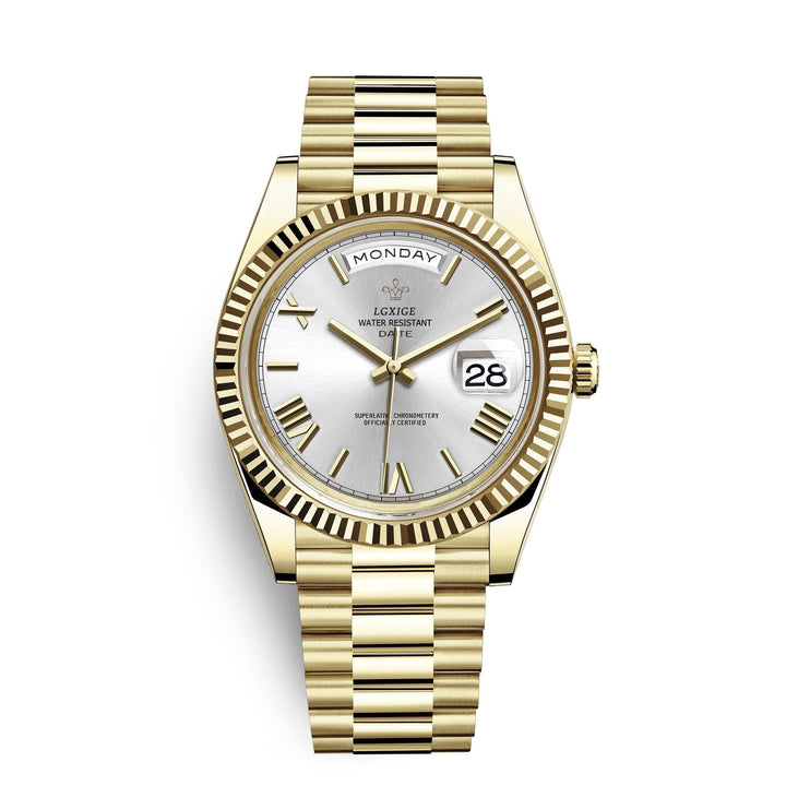 Men's automatic Solan watch, showcasing its premium craftsmanship, day & date functions, and timeless appeal.