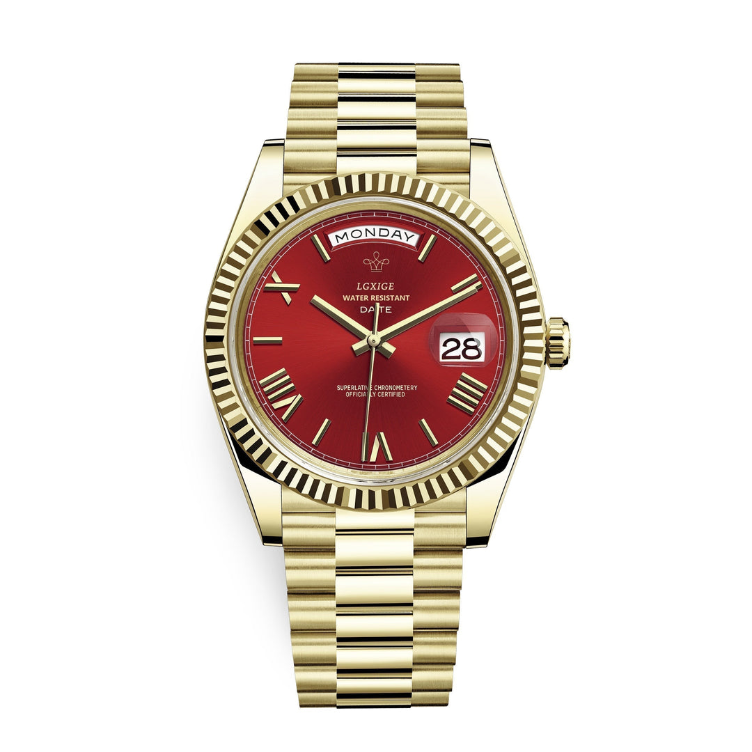 Stylish men's wrist watch, a premium automatic timepiece with day and date display, perfect for daily wear.