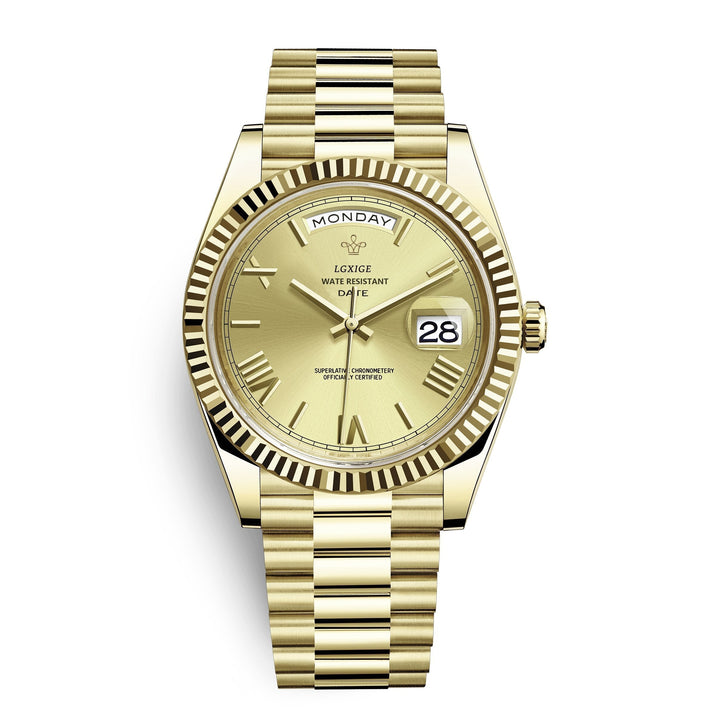 Solan premium automatic men's watch, a classic self-winding dress watch with convenient day-date function.