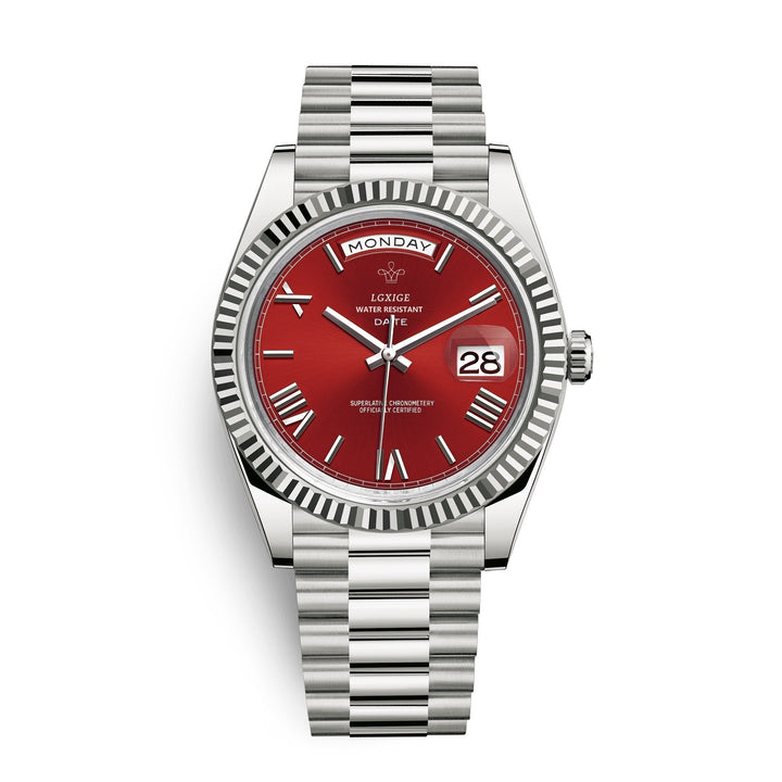 Durable stainless steel men's automatic watch, a versatile day-date timepiece for any occasion or gift.
