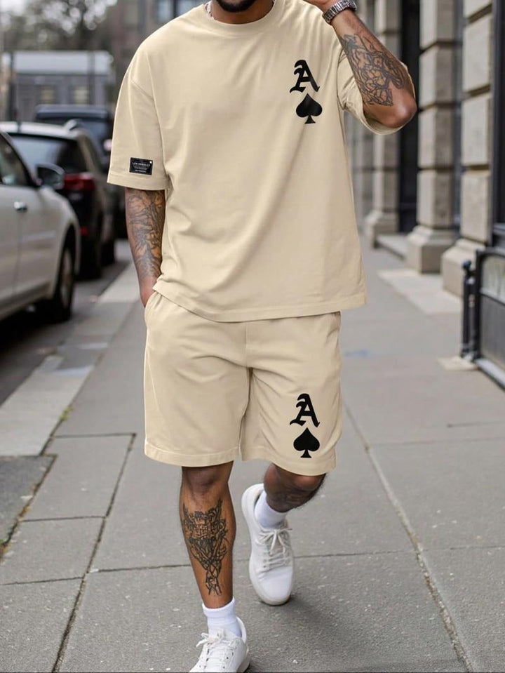 Men's premium beige cotton blend lounge set, perfect for casual wear & sleepwear