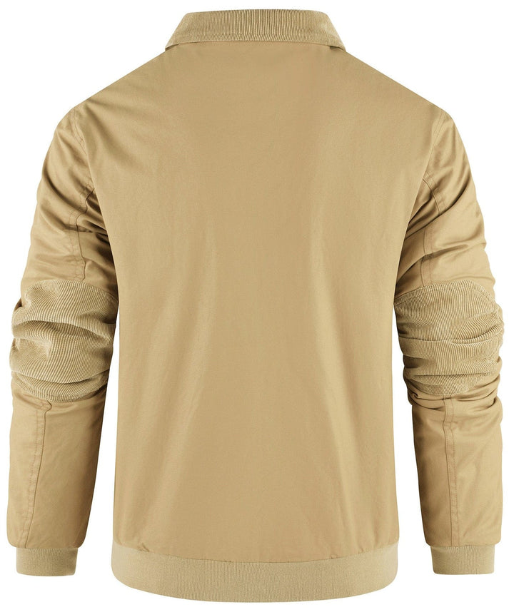 Close-up of the ribbed hem on a men's premium fleece-lined bomber jacket