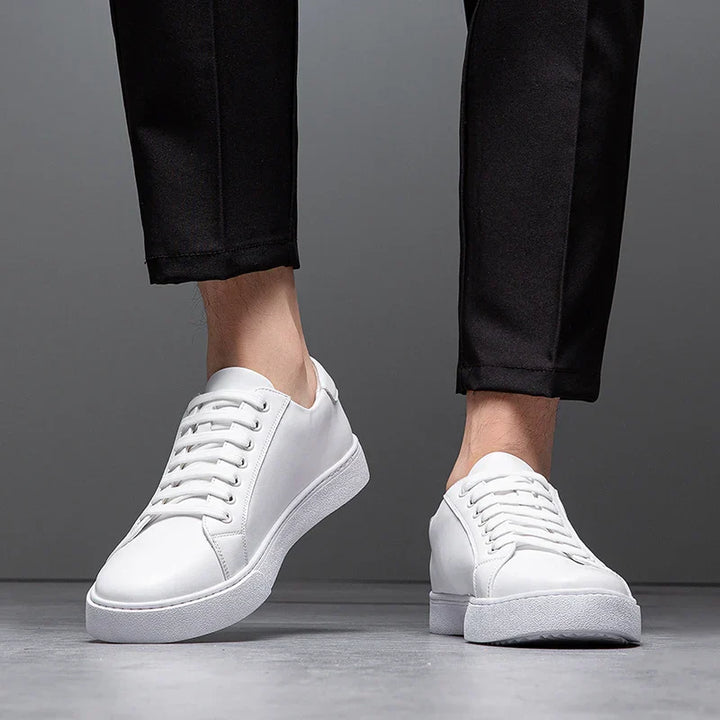 Men's black leather everyday sneakers, comfortable & versatile footwear for street style
