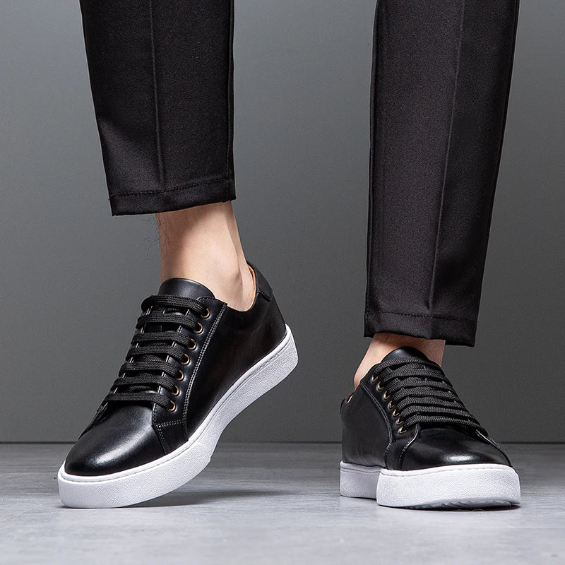 Men's black leather casual sneakers for men, ideal for everyday wear & fashion