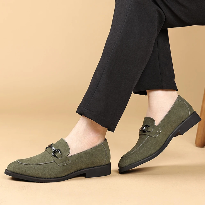 Men's premium suede loafers in rich burgundy, an elegant footwear choice.