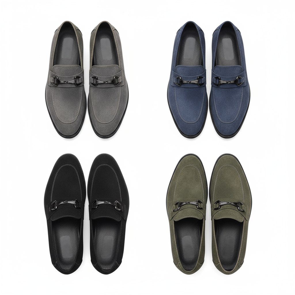 Premium grey suede slip-on loafers, a timeless addition to men's footwear collection.