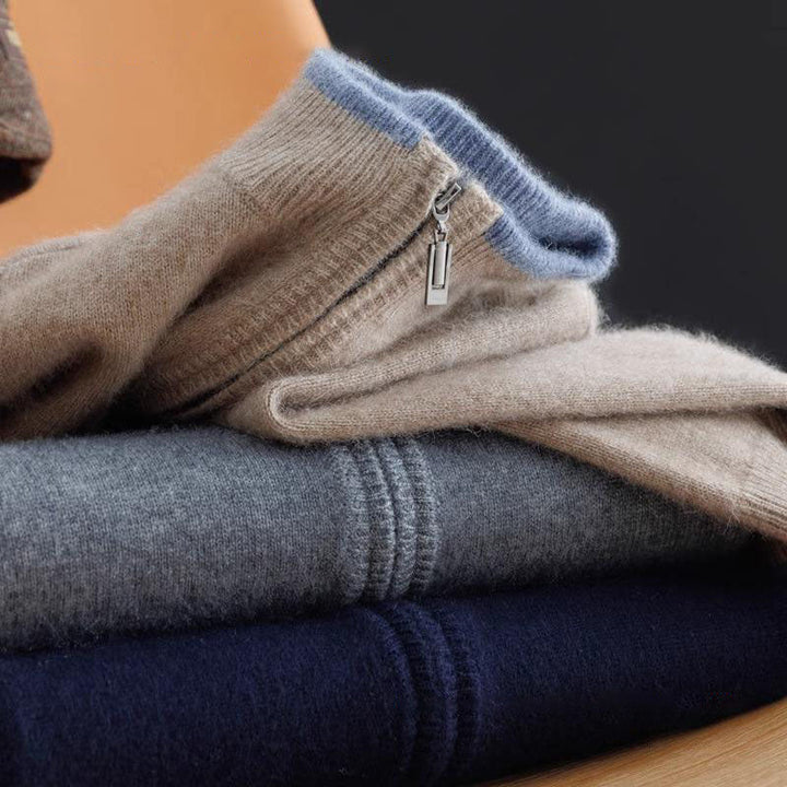 Men's premium cashmere blend zip jacket, a timeless piece of outerwear for various occasions.