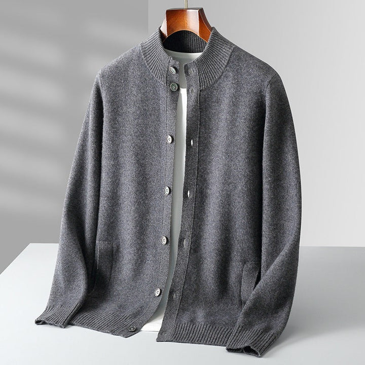 High-quality men's merino wool jacket, durable and soft, ideal button-front outerwear.