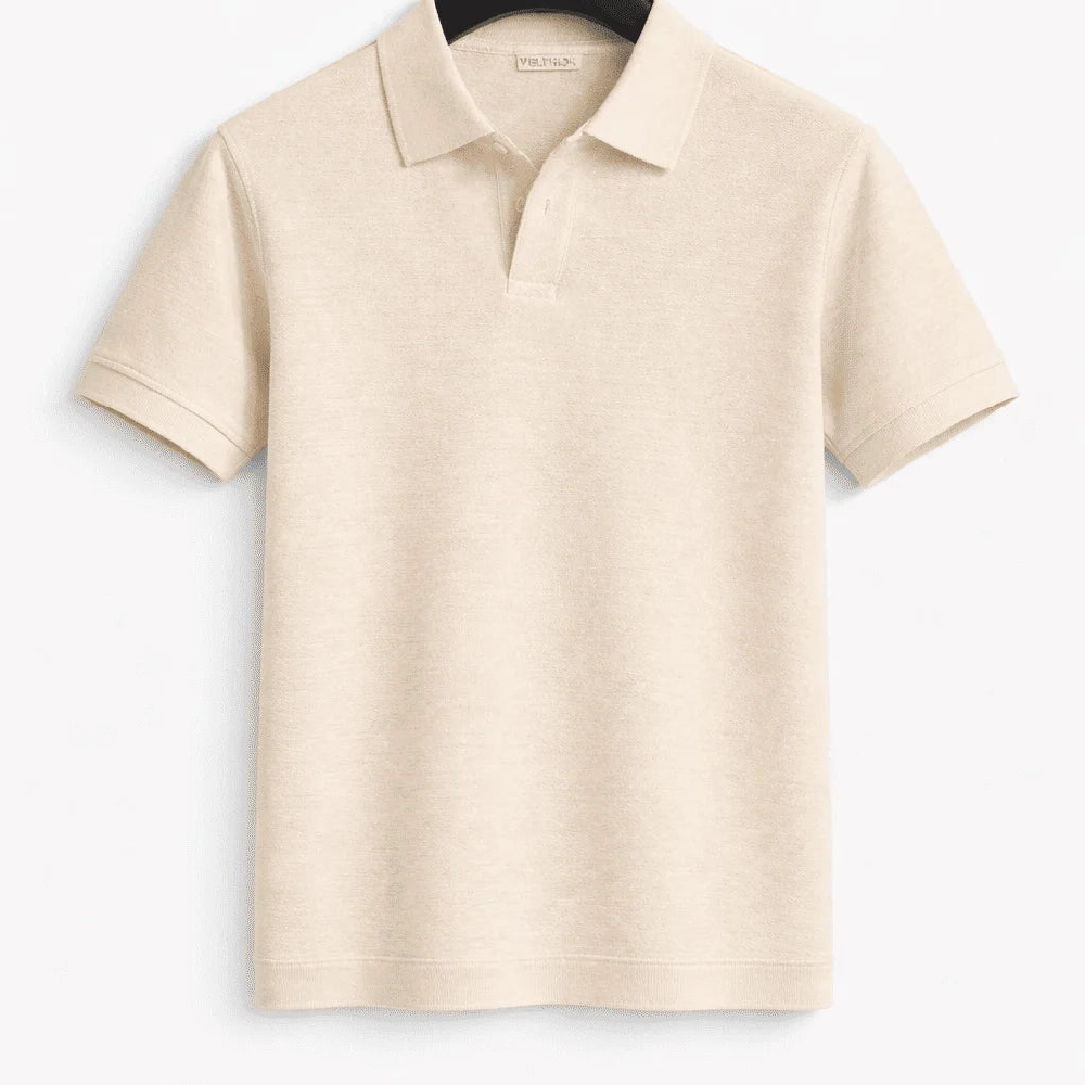 Classic men's cotton pique polo shirt, essential for a timeless smart casual wardrobe.