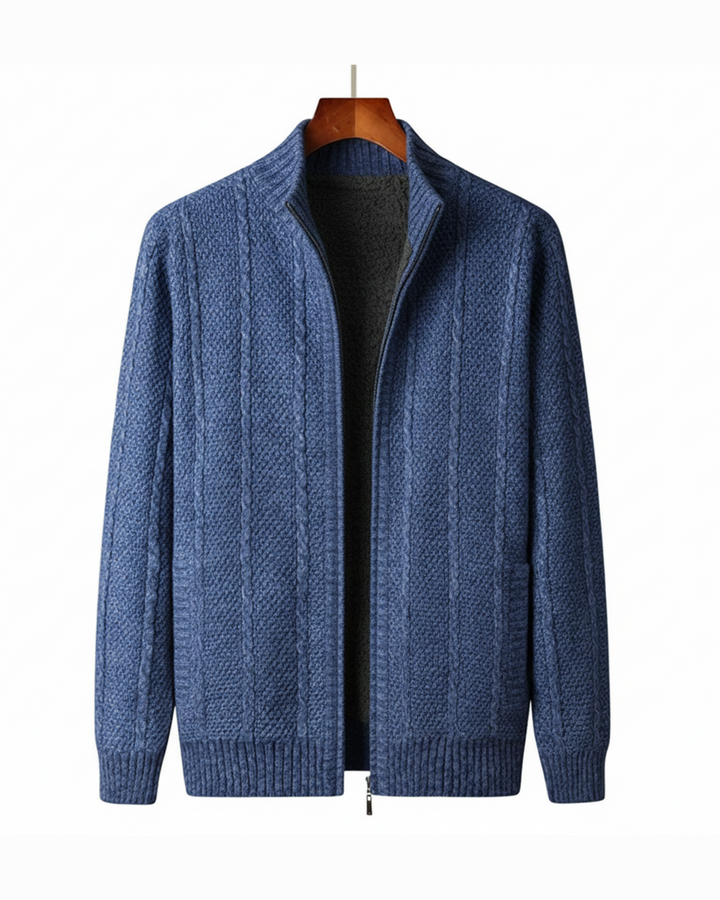 Men's premium wool zip-up jacket, charcoal gray, front view. Stylish casual winter coat.