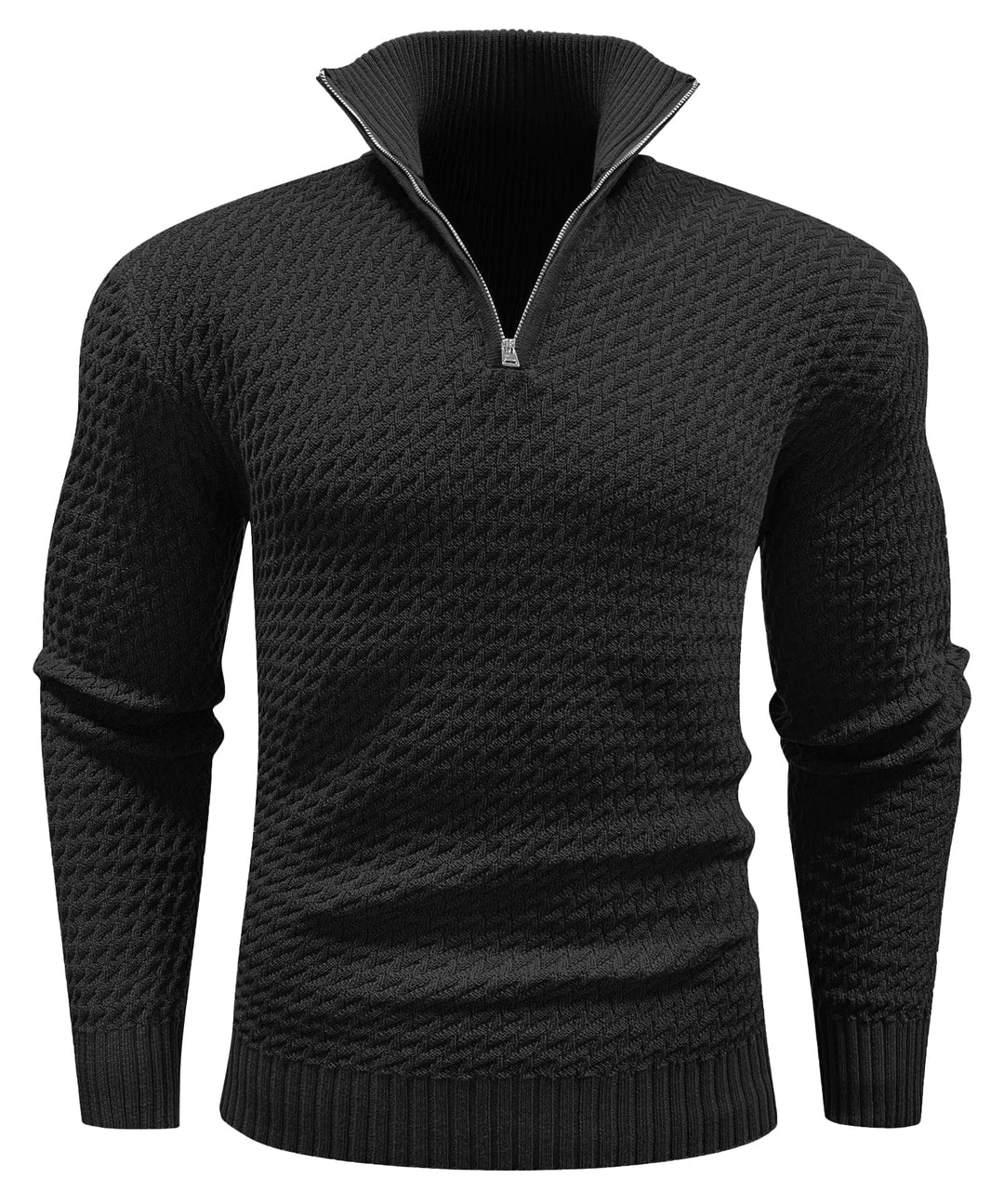 Men's fashion: White polyester quarter-zip turtleneck pullover for casual style