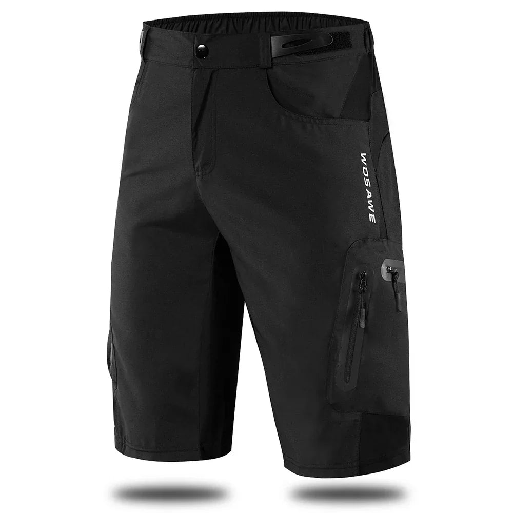 Men's bike gear: quick-dry, padded cycling shorts. Adjustable waist & zippered pockets for essentials.