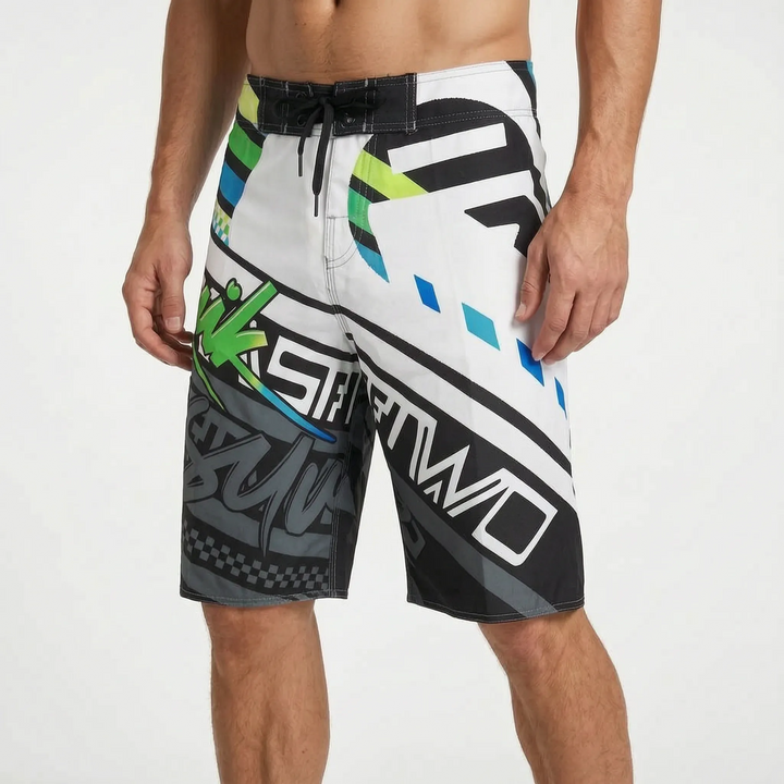 Men's printed beach shorts, quick-dry and stylish for summer fashion, vacation, & pool.