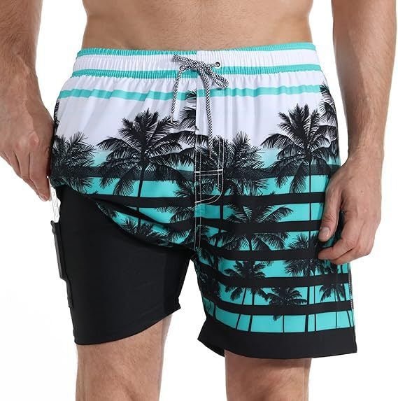 Versatile men's quick-dry swim trunks, perfect for beach, pool, and water sports, with compression liner.