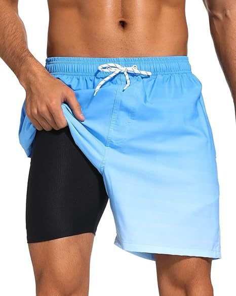 Men's quick-dry swim shorts with compression liner. Ideal for active beachwear & summer fashion.