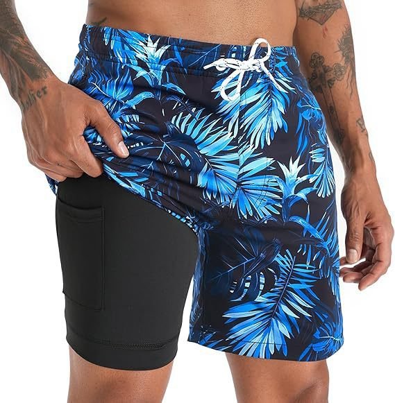 Stay comfortable with men's quick-dry beach shorts, compression liner offers support for water sports.