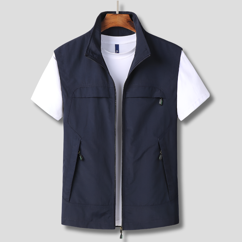 Men's quick-dry utility vest with multiple pockets for outdoor activities, travel, and hiking. Lightweight activewear.