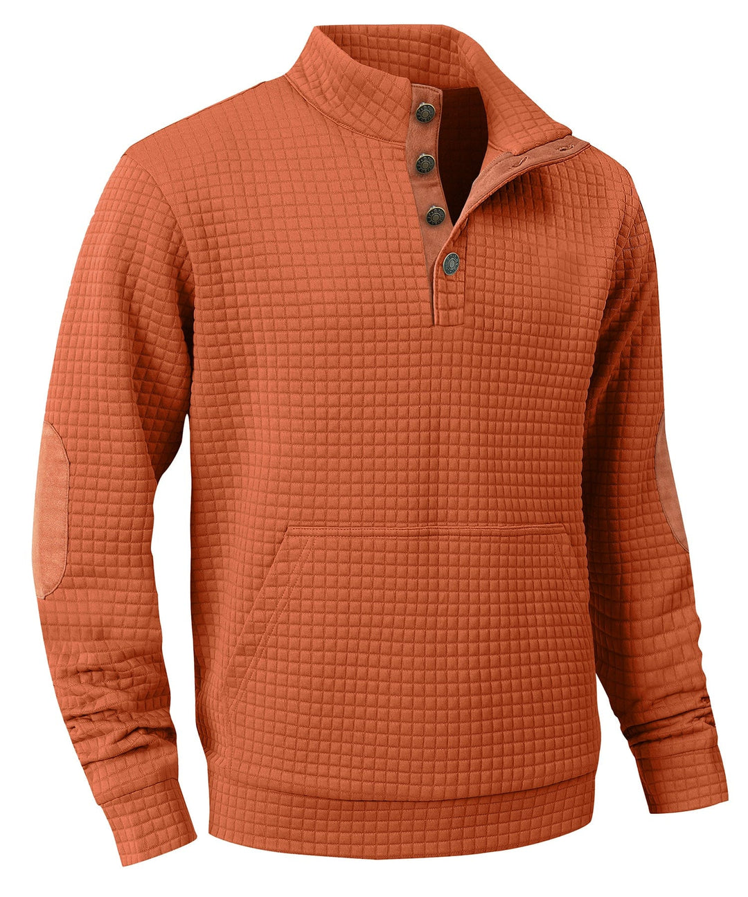 Men's long sleeve sweater, quilted texture and button placket