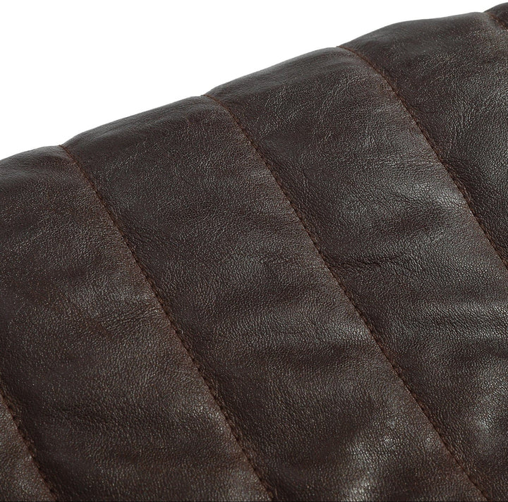 Texture shot of the high-quality faux leather material on the men's quilted jacket