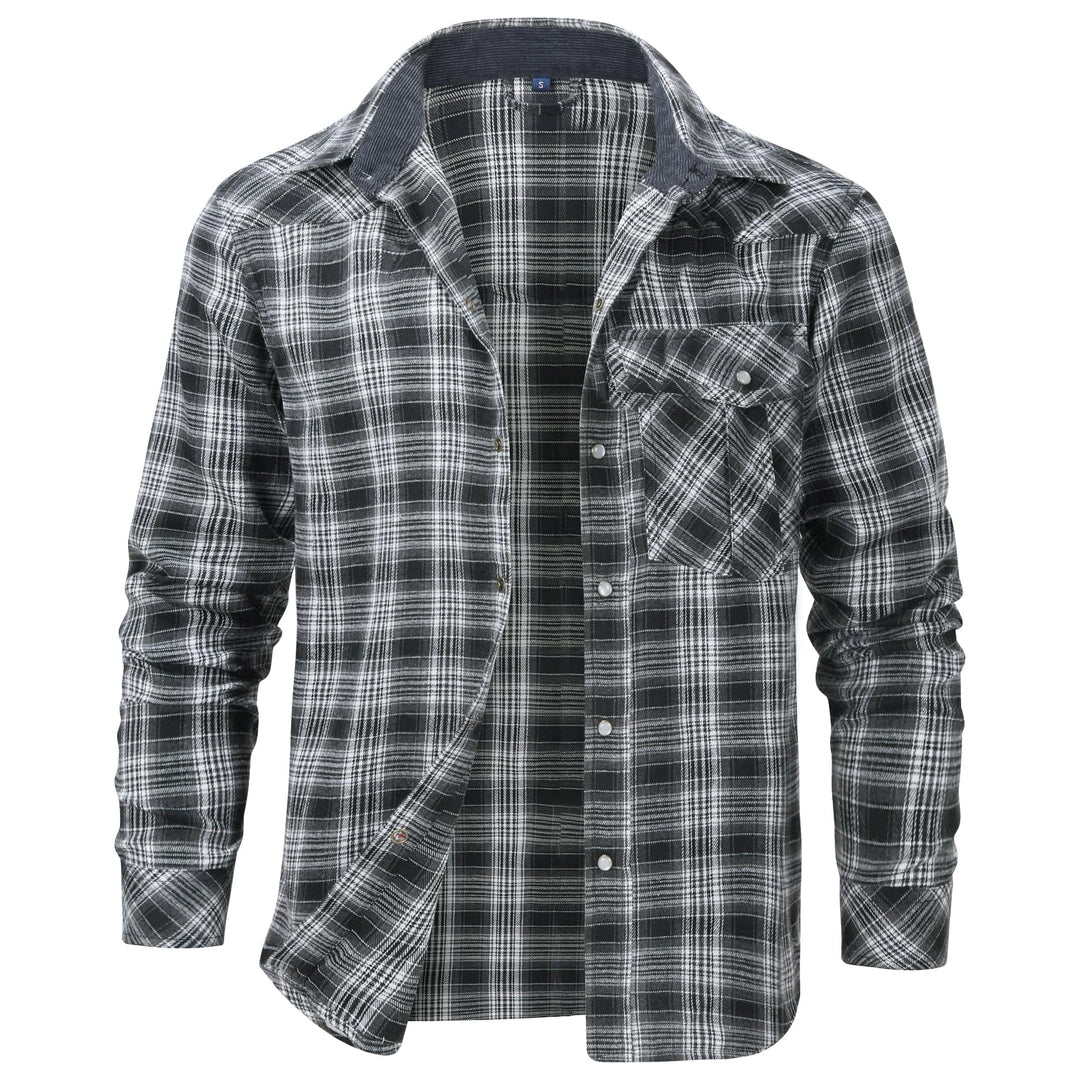 Casual men's long sleeve snap button flannel shirt, multi-color plaid, a wardrobe essential.